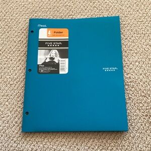NEW Mead Five Star 4 Pocket Premium Stay Put Folder Teal 3 Hole Plastic Organize